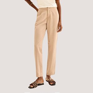 CALÇA LEZ A LEZ BRIM BRUTO MOM BEGE FEMININO ADULTO