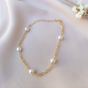 Pulseira elo português com pérolas