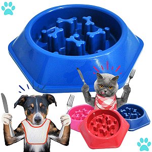 Comedouro Lento Para Cães E Gatos Comer Devagar Interativo - Azul