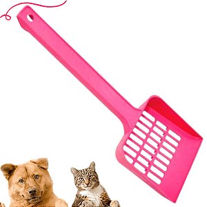 Pá Higiênica Coletora Fezes Gatos Cães Peneira Caixa Areia - ROSA