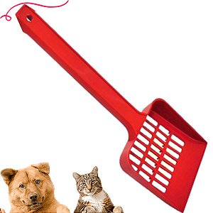 Pá Higiênica Coletora Fezes Gatos Cães Peneira Caixa Areia - VERMELHA