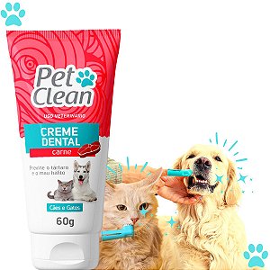 Pasta De Dente Cães Gato Gel Dental Pet Clean Carne  60g