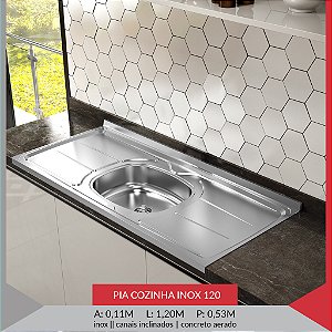 PIA COZINHA INOX 1200x530x11