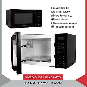 MICRO-ONDAS PRETO AMIC01 32LTS 1.400W