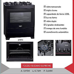 FOGAO DAKO SUPREME GLASS 5BC - PRETO — imagem 2