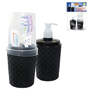 Kit Dispenser Sabonete Porta Escova E Pasta Dente Com Tampa