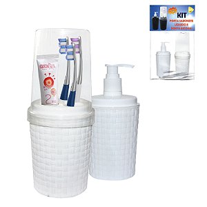 Kit Dispenser Sabonete Porta Escova E Pasta Dente Com Tampa