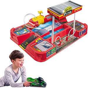 Pista Posto Moto Lava Rápido Brinquedo de Menino Sai Água