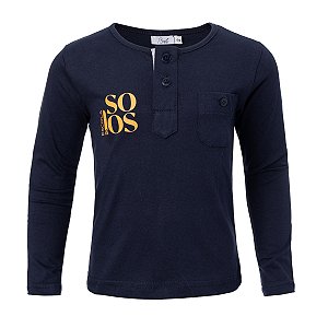 Camiseta Masculina Manga Longa Azul Marinho Solos