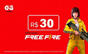 Recarga Free Fire R$ 30 + 10% de Bônus GG Credits