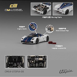 *** PRÉ-ORDER *** Pagani Utopia 1:64 CM Model Branco Azul
