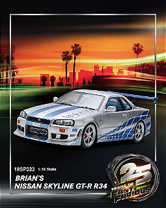 *** PRÉ-ORDER *** Nissan Skyline GT-R R34 Brian O'Conner Velozes e Furiosos 1:18 Spark