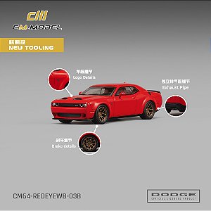 *** PRÉ-ORDER *** Dodge Challenger SRT Hellcat Redeye Widebody 1:64 CM Model Vermelho QTD3