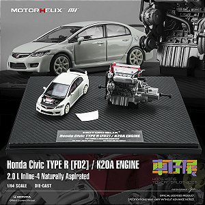 *** PRÉ-VENDA *** Display Honda Civic TYPE R (FD2) 1:64 + Motor K20A Exclusivo HK ToyCar Salon 2026 MOTORHELIX