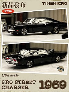 *** PRÉ-ORDER *** Dodge 1969 Pro Street Charger 1969 PSC Design 1:64 TimeMicro Preto QTD3