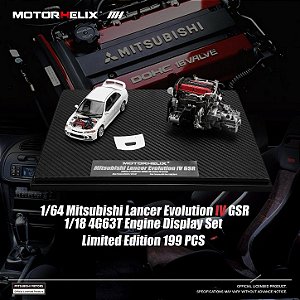 *** PRÉ-VENDA *** Display Mitsubishi Lancer Evolution IV GSR 1:64 + Motor 4G63T Engine 1:18 MOTORHELIX