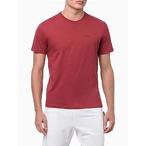 Camiseta Calvin Klein Jeans masculina vermelho escuro manga curta logo minimalista