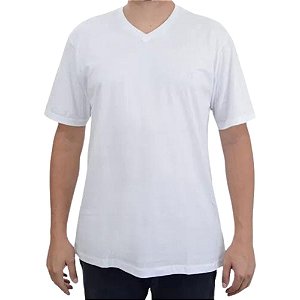 Camiseta masculina Ogochi Slim branca em algodão gola v