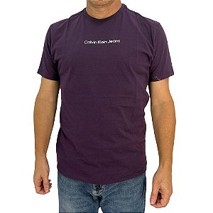 Camiseta Calvin Klein Jeans masculina berinjela logo centralizado