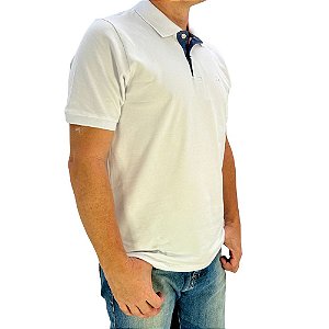 Camisa Polo Ogochi Slim masculina branca em  algodão piquet