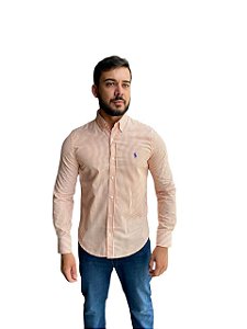 Camisa Ralph Lauren Manga Longa Listrada Laranja