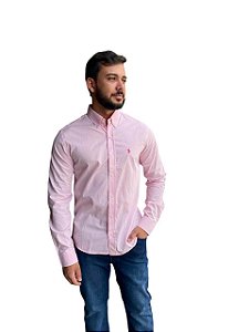 Camisa Ralph Lauren Mini Xadrez Manga Longa Rosa