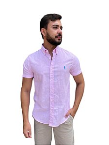 Camisa Ralph Lauren Linho Rosa Manga Curta