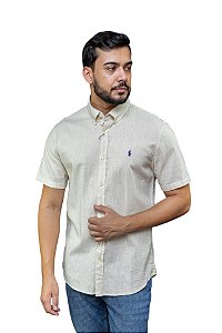 Camisa Ralph Lauren Linho Manga Curta Bege