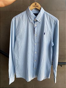 Camisa Ralph Lauren Linho Azul Bebe