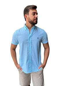 Camisa Ralph Lauren Linho Manga Curta Verde Agua