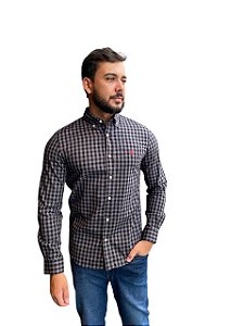 Camisa Xadrez Manga Longa Preta