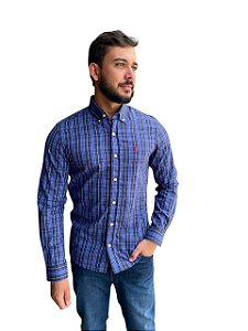 Camisa Ralph Lauren Xadrez Azul Manga Longa
