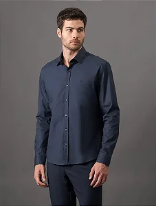 Camisa de Manga Longa Masculina Regular Estampa Ck Bordada Calvin Klein Azul Marinho
