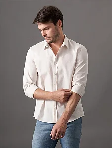 Camisa Masculina Regular Micro Listrado Calvin Klein Caqui Medio