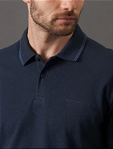 Camisa Polo Masculina Básica Com Friso Calvin Klein Azul Marinho
