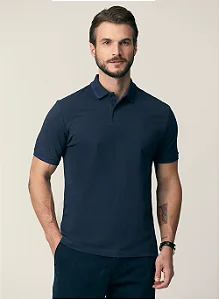 Polo Slim Básica Friso Masculina Individual Azul Marinho