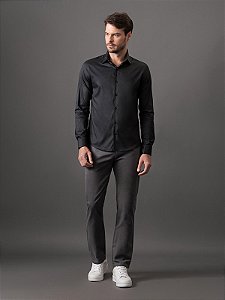 Camisa Masculina Manga Longa Slim Básica Preto
