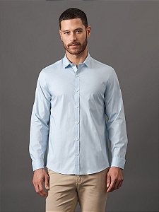 Camisa Masculina Slim Básica de Manga Longa Calvin Klein Azul Claro