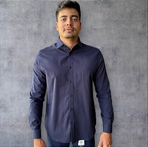 Camisa Aramis Slim Algodão Mini Xarez Damero Azul Marinho
