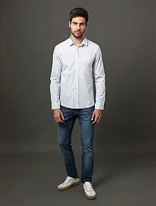 Camisa Masculina Slim Classic Check Calvin Klein Jeans Branco