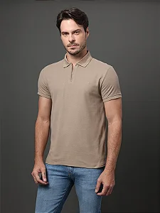 Polo Calvin Klein Masculina Slim Ziper Caqui Medio