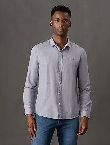 Camisa Manga Longa Slim Listrada Silk Logo Calvin Klein Jeans Azul Marinho