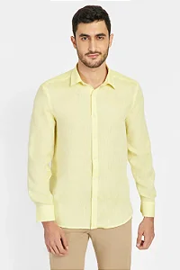 Camisa Manga Longa Slim em Linho Irlandês Amarelo Medio
