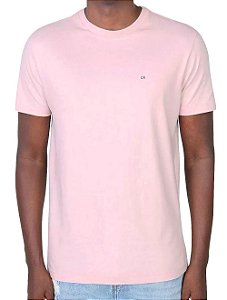 Camiseta Calvin Klein Masculina Meia Malha CK Rosa Claro