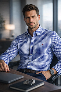 Camisa Tommy Hilfiger Masculina Regular Azul