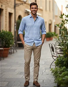 Camisa Aramis Linho Xadrez Azul Claro