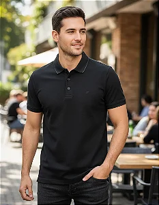 Polo Ellus Masculina Piquet Com Friso Preto