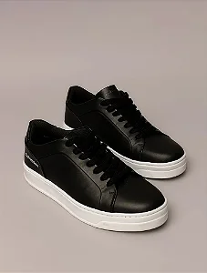 Tênis Masculino de Couro Cano Baixo Calvin Klein Preto