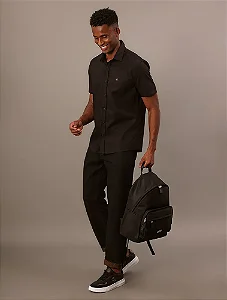 Camisa Manga Curta Calvin Klein Jeans Básica Com Logotipo Preto