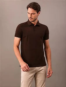Polo Manga Curta Calvin Klein Regular Listras Surton Marrom
